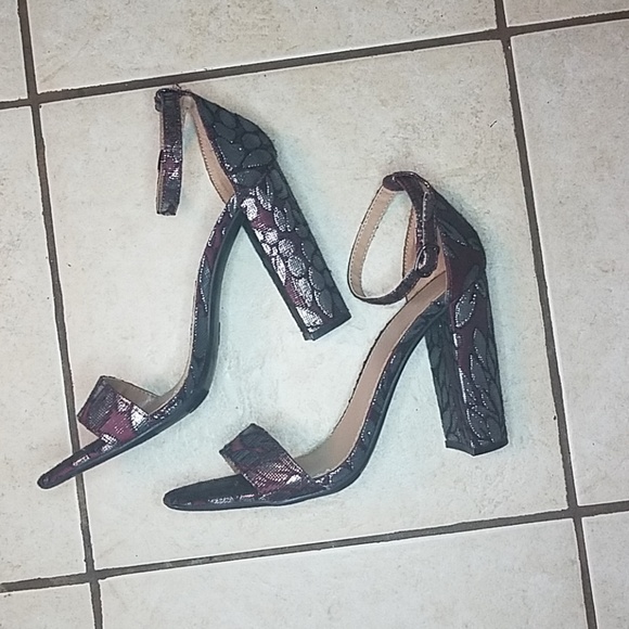 Shimmer Brocade Chunky Heel Single Strap - Picture 2 of 8